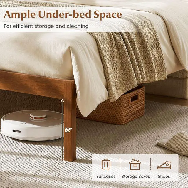 Alt view image 6 of 7 - GIANTEX King Size Wooden Bed Frame with Curved Headboard, Wood Slat Support