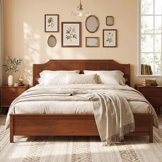 Main image of GIANTEX King Size Wooden Bed Frame with Headboard, Wood Slat Support