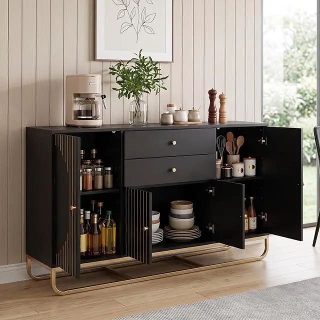 Alt view image 2 of 7 - GIANTEX Modern Sideboard Buffet Cabinet with Storage & 2 Drawers (Black)