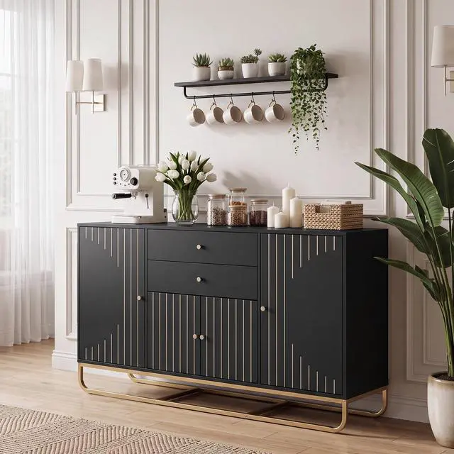 Alt view image 3 of 7 - GIANTEX Modern Sideboard Buffet Cabinet with Storage & 2 Drawers (Black)