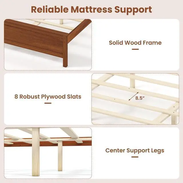 Alt view image 5 of 7 - GIANTEX King Size Wooden Bed Frame with Headboard, Wood Slat Support