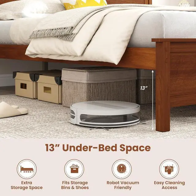 Alt view image 6 of 7 - GIANTEX King Size Wooden Bed Frame with Headboard, Wood Slat Support