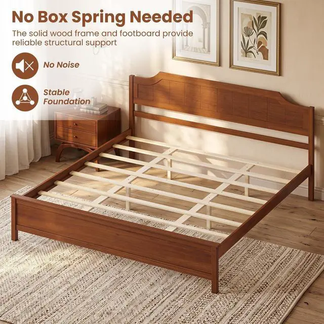 Alt view image 7 of 7 - GIANTEX King Size Wooden Bed Frame with Headboard, Wood Slat Support