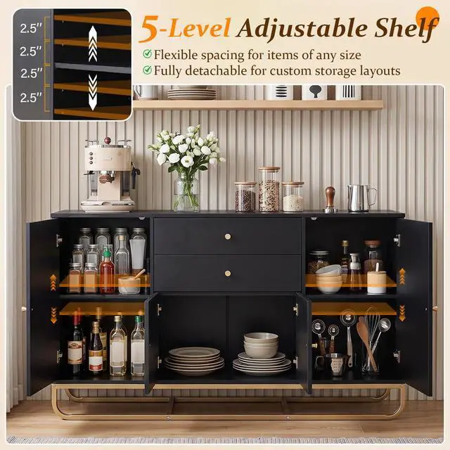 Alt view image 5 of 7 - GIANTEX Modern Sideboard Buffet Cabinet with Storage & 2 Drawers (Black)