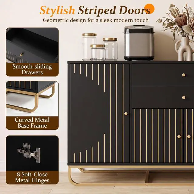 Alt view image 6 of 7 - GIANTEX Modern Sideboard Buffet Cabinet with Storage & 2 Drawers (Black)