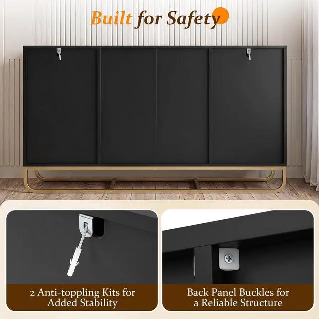 Alt view image 7 of 7 - GIANTEX Modern Sideboard Buffet Cabinet with Storage & 2 Drawers (Black)