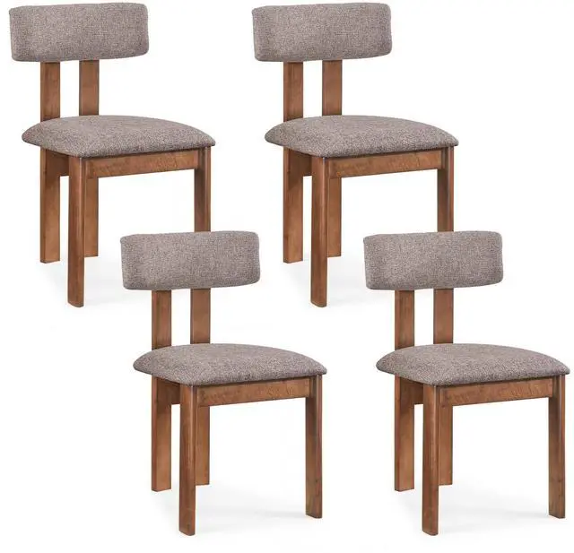 Main image of GIANTEX Dining Chairs Set of 4, Upholstered Kitchen Chairs with Curved Backrest, Rubber Wood Dining Room Chairs, Modern Mid Century Accent Side Chairs for Living Room, Walnut & Grey