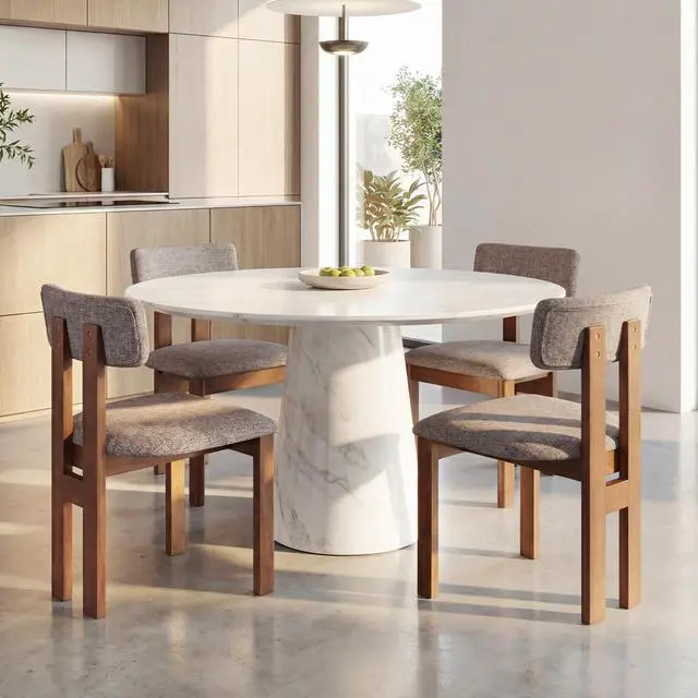 Alt view image 2 of 7 - GIANTEX Dining Chairs Set of 4, Upholstered Kitchen Chairs with Curved Backrest, Rubber Wood Dining Room Chairs, Modern Mid Century Accent Side Chairs for Living Room, Walnut & Grey