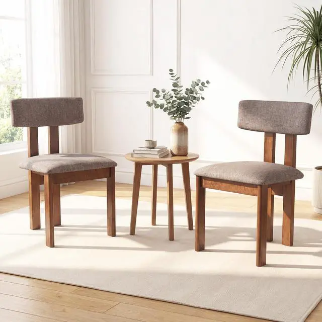 Alt view image 4 of 7 - GIANTEX Dining Chairs Set of 4, Upholstered Kitchen Chairs with Curved Backrest, Rubber Wood Dining Room Chairs, Modern Mid Century Accent Side Chairs for Living Room, Walnut & Grey