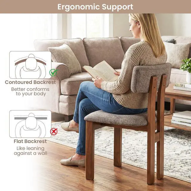 Alt view image 7 of 7 - GIANTEX Dining Chairs Set of 4, Upholstered Kitchen Chairs with Curved Backrest, Rubber Wood Dining Room Chairs, Modern Mid Century Accent Side Chairs for Living Room, Walnut & Grey