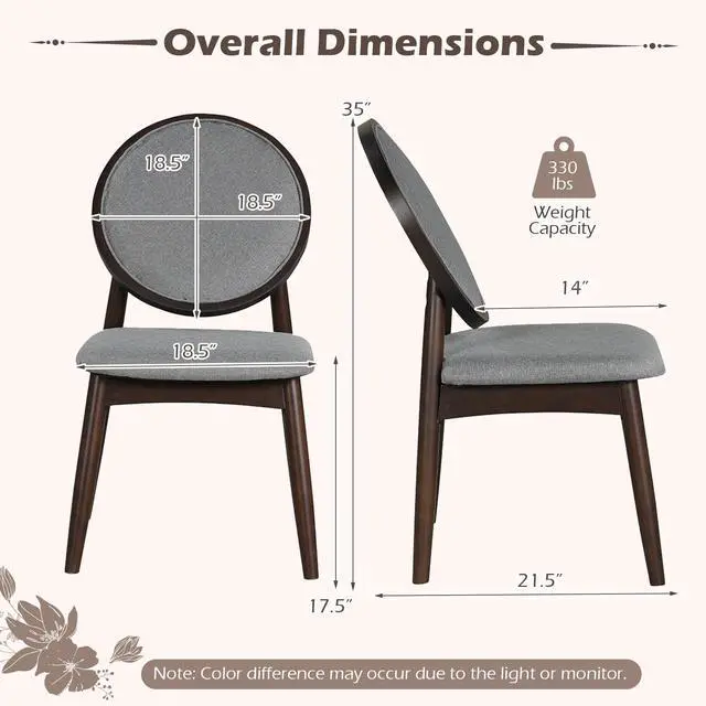 Alt view image 2 of 7 - GIANTEX Dining Chairs Set of 4, Upholstered Linen Fabric Dining Room Chairs with Padded Seat & Round Backrest, Rubber Wood Legs, Vintage Armless Kitchen Chair for Living Room, Restaurant