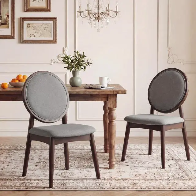 Alt view image 4 of 7 - GIANTEX Dining Chairs Set of 4, Upholstered Linen Fabric Dining Room Chairs with Padded Seat & Round Backrest, Rubber Wood Legs, Vintage Armless Kitchen Chair for Living Room, Restaurant