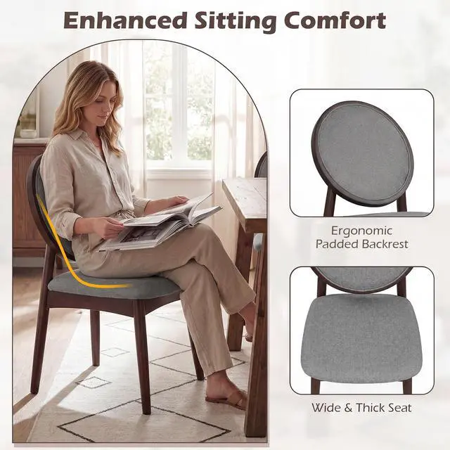 Alt view image 5 of 7 - GIANTEX Dining Chairs Set of 4, Upholstered Linen Fabric Dining Room Chairs with Padded Seat & Round Backrest, Rubber Wood Legs, Vintage Armless Kitchen Chair for Living Room, Restaurant