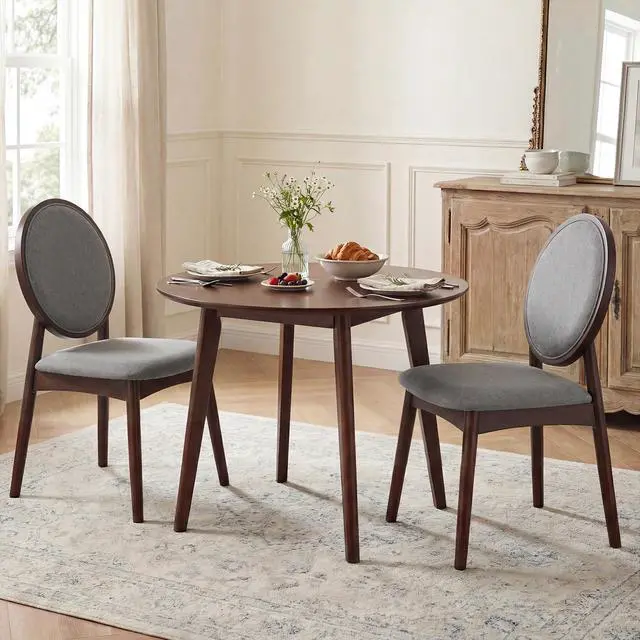 Alt view image 3 of 7 - GIANTEX Dining Chairs Set of 4, Upholstered Linen Fabric Dining Room Chairs with Padded Seat & Round Backrest, Rubber Wood Legs, Vintage Armless Kitchen Chair for Living Room, Restaurant