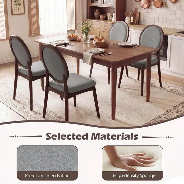 Alt view image 6 of 7 - GIANTEX Dining Chairs Set of 4, Upholstered Linen Fabric Dining Room Chairs with Padded Seat & Round Backrest, Rubber Wood Legs, Vintage Armless Kitchen Chair for Living Room, Restaurant