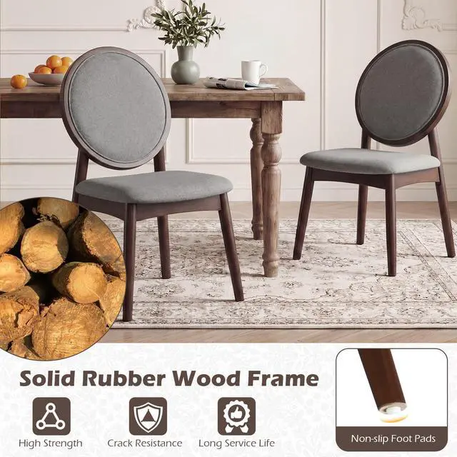 Alt view image 7 of 7 - GIANTEX Dining Chairs Set of 4, Upholstered Linen Fabric Dining Room Chairs with Padded Seat & Round Backrest, Rubber Wood Legs, Vintage Armless Kitchen Chair for Living Room, Restaurant