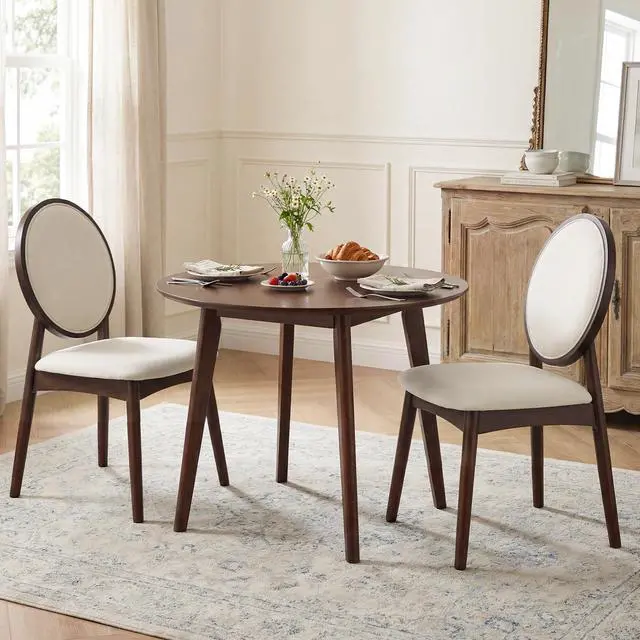 Alt view image 2 of 7 - GIANTEX Dining Chairs Set of 4, Upholstered Linen Fabric Dining Room Chairs with Padded Seat & Round Backrest, Rubber Wood Legs, Vintage Armless Kitchen Chair for Living Room, Restaurant