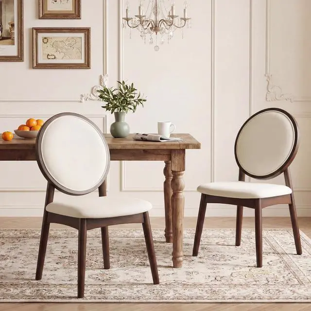 Alt view image 4 of 7 - GIANTEX Dining Chairs Set of 4, Upholstered Linen Fabric Dining Room Chairs with Padded Seat & Round Backrest, Rubber Wood Legs, Vintage Armless Kitchen Chair for Living Room, Restaurant