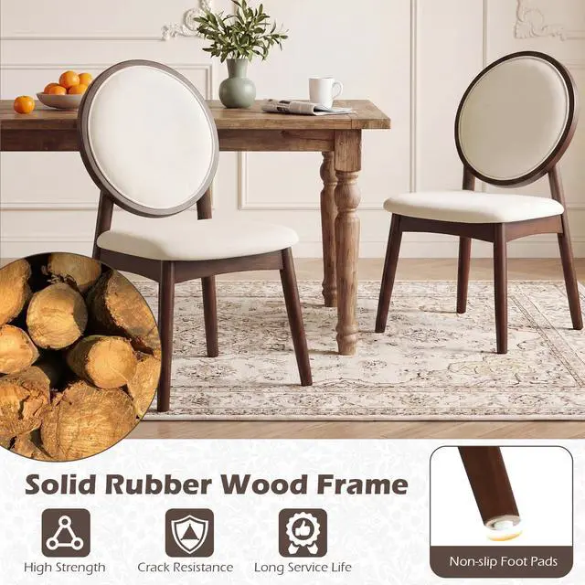 Alt view image 7 of 7 - GIANTEX Dining Chairs Set of 4, Upholstered Linen Fabric Dining Room Chairs with Padded Seat & Round Backrest, Rubber Wood Legs, Vintage Armless Kitchen Chair for Living Room, Restaurant