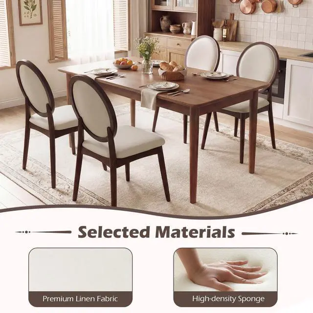Alt view image 6 of 7 - GIANTEX Dining Chairs Set of 4, Upholstered Linen Fabric Dining Room Chairs with Padded Seat & Round Backrest, Rubber Wood Legs, Vintage Armless Kitchen Chair for Living Room, Restaurant