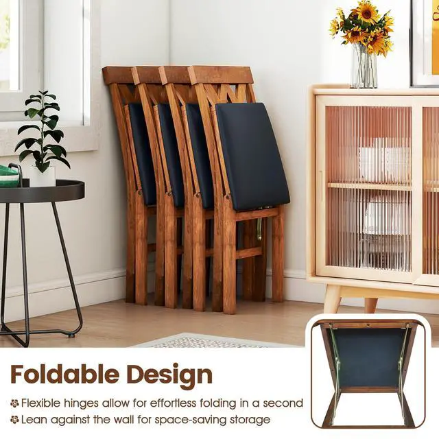 Alt view image 3 of 7 - GIANTEX Folding Dining Chairs Set of 4, Farmhouse Upholstered Kitchen Chair