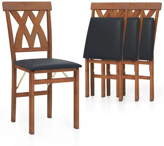 Main image of GIANTEX Folding Dining Chairs Set of 4, Farmhouse Upholstered Kitchen Chair