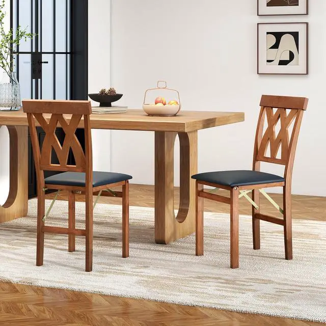 Alt view image 4 of 7 - GIANTEX Folding Dining Chairs Set of 4, Farmhouse Upholstered Kitchen Chair