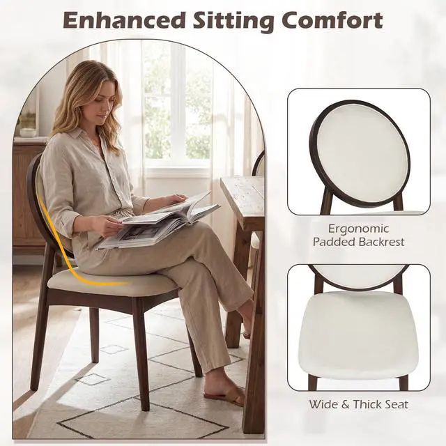 Alt view image 5 of 7 - GIANTEX Dining Chairs Set of 4, Upholstered Linen Fabric Dining Room Chairs with Padded Seat & Round Backrest, Rubber Wood Legs, Vintage Armless Kitchen Chair for Living Room, Restaurant
