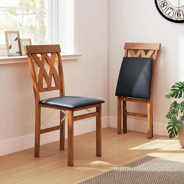 Alt view image 5 of 7 - GIANTEX Folding Dining Chairs Set of 4, Farmhouse Upholstered Kitchen Chair