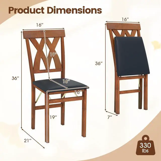 Alt view image 6 of 7 - GIANTEX Folding Dining Chairs Set of 4, Farmhouse Upholstered Kitchen Chair
