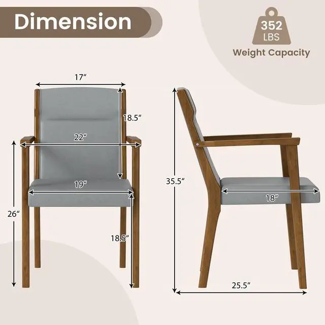 Alt view image 3 of 7 - GIANTEX Mid Century Modern Accent Chair Set of 4, Upholstered Dining Chairs with High Back, Headrest & Soft Cushion, Comfy Armchair for Living Room, Bedroom, Reading Room, Gray