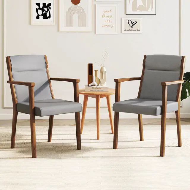 Alt view image 2 of 7 - GIANTEX Mid Century Modern Accent Chair Set of 4, Upholstered Dining Chairs with High Back, Headrest & Soft Cushion, Comfy Armchair for Living Room, Bedroom, Reading Room, Gray