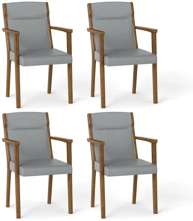 Main image of GIANTEX Mid Century Modern Accent Chair Set of 4, Upholstered Dining Chairs with High Back, Headrest & Soft Cushion, Comfy Armchair for Living Room, Bedroom, Reading Room, Gray