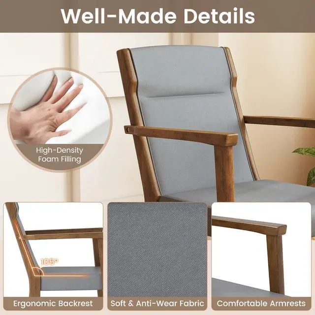 Alt view image 5 of 7 - GIANTEX Mid Century Modern Accent Chair Set of 4, Upholstered Dining Chairs with High Back, Headrest & Soft Cushion, Comfy Armchair for Living Room, Bedroom, Reading Room, Gray