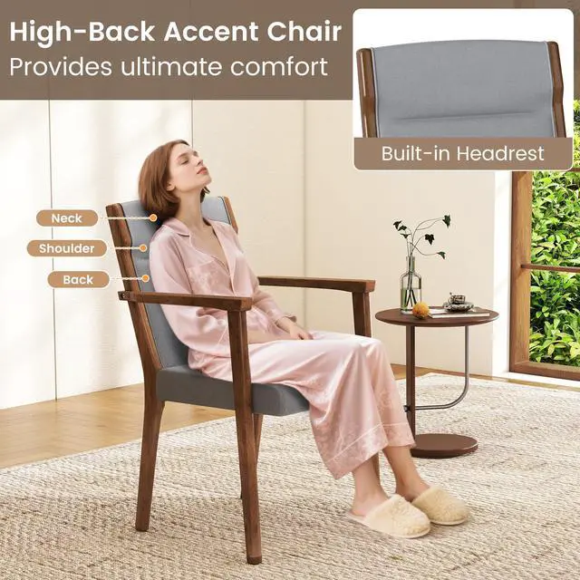 Alt view image 4 of 7 - GIANTEX Mid Century Modern Accent Chair Set of 4, Upholstered Dining Chairs with High Back, Headrest & Soft Cushion, Comfy Armchair for Living Room, Bedroom, Reading Room, Gray