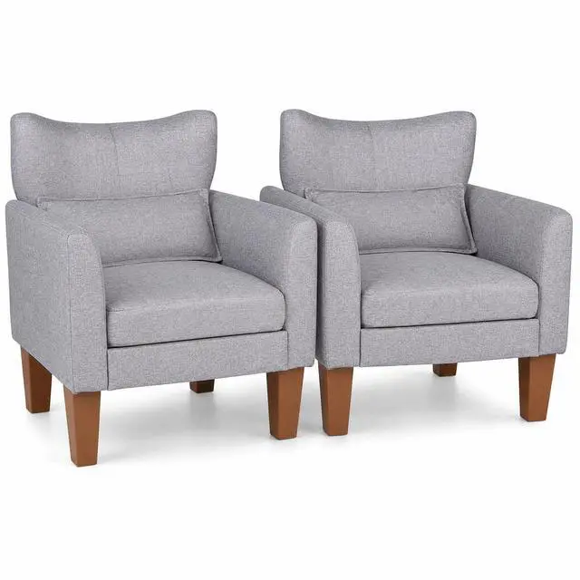 Main image of GIANTEX Modern Accent Chair with Seat Cushion & Pillow Set of 2 (Grey)