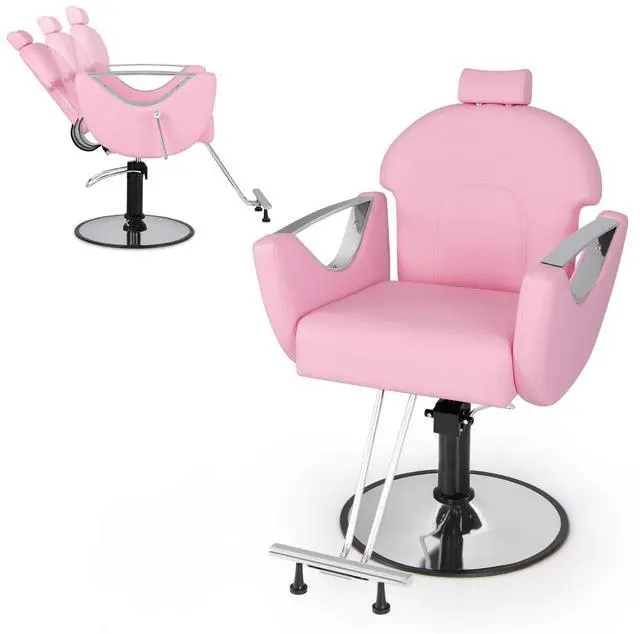 Main image of Giantex Reclining Barber Chair - Salon Chair for Hair Stylist, 360 Degrees Swivel, Adjustable Height & Headrest, Heavy Duty Hydraulic Pump, Hair Styling Chair for Makeup Facial Waxing Tattoo (Pink)