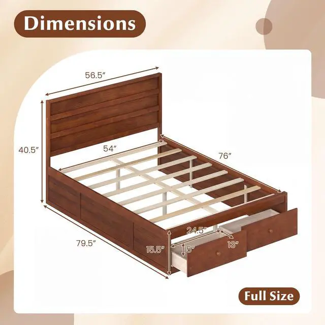 Alt view image 2 of 4 - Giantex Full Size Bed Frame with Storage Drawers, Walnut