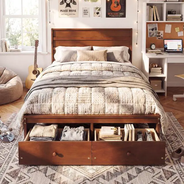 Alt view image 3 of 4 - Giantex Full Size Bed Frame with Storage Drawers, Walnut