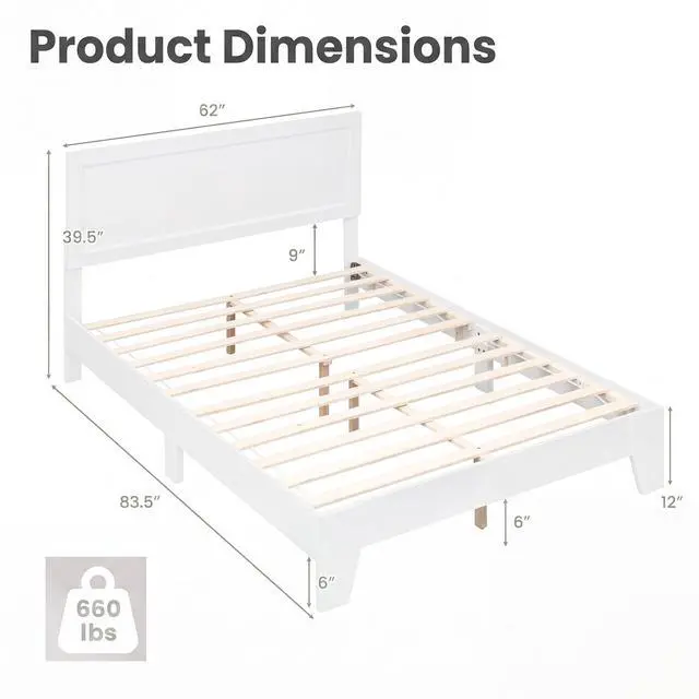 Alt view image 3 of 7 - Giantex Queen Size Wooden Bed Frame with Headboard, Wood Slat Support