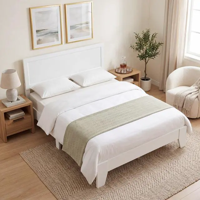 Alt view image 2 of 7 - Giantex Queen Size Wooden Bed Frame with Headboard, Wood Slat Support