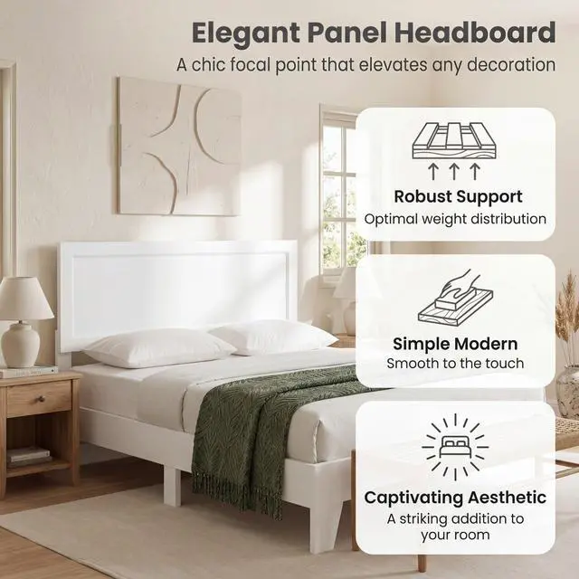 Alt view image 4 of 7 - Giantex Queen Size Wooden Bed Frame with Headboard, Wood Slat Support