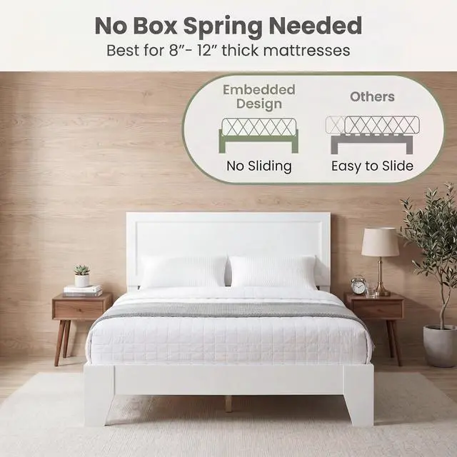 Alt view image 6 of 7 - Giantex Queen Size Wooden Bed Frame with Headboard, Wood Slat Support