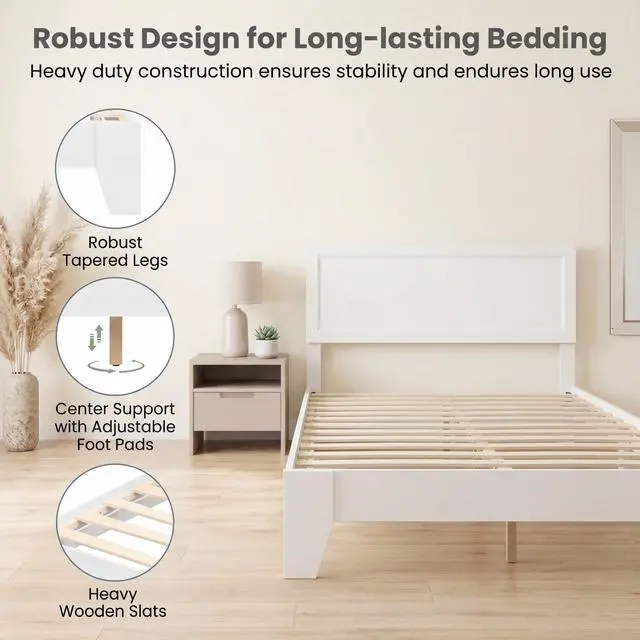 Alt view image 7 of 7 - Giantex Queen Size Wooden Bed Frame with Headboard, Wood Slat Support