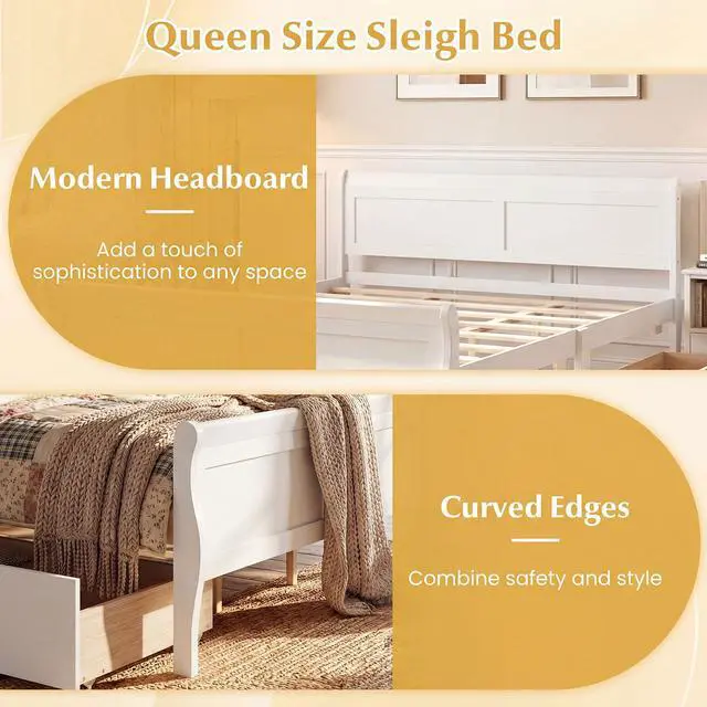 Alt view image 7 of 7 - Giantex Queen Bed Frame with 2 Storage Drawers, Wood Platform Bed w/Headboard & Footboard, Wooden Slats Support Mattress Foundation, Sleigh Bedframe for Teens Adults, No Box Spring Needed (White)