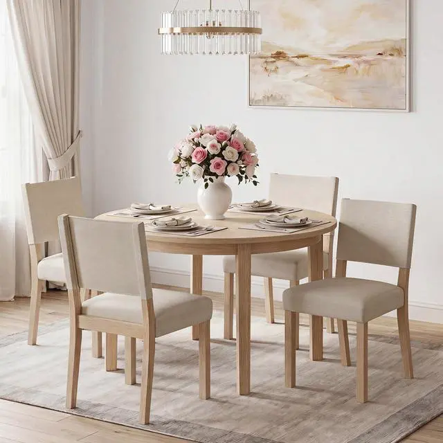 Main image of GIANTEX Upholstered Dining Chairs Set of 4 with Linen Fabric Seat