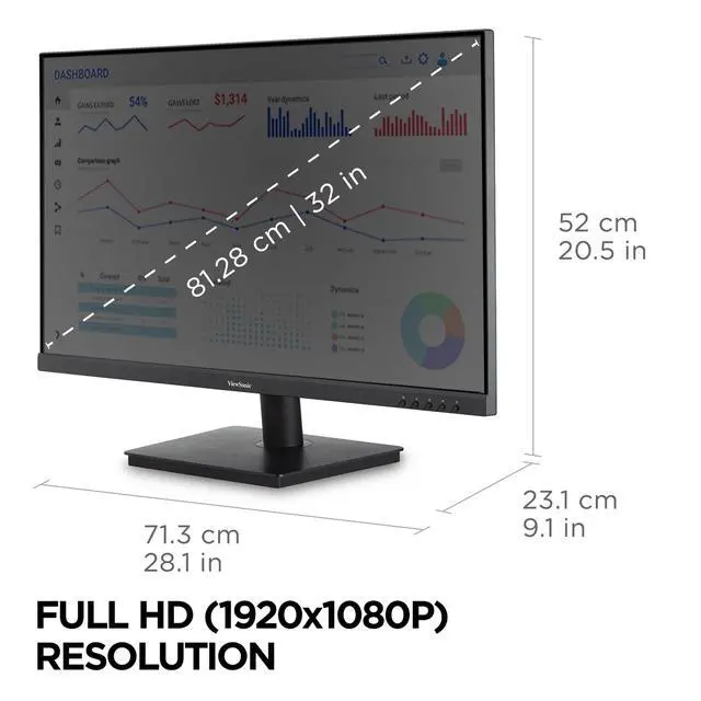 Alt view image 4 of 6 - VA3209M 32 Inch 1080p IPS Computer Monitor, Full HD, HDMI VGA, PC | Frameless Design, Dual Speakers, Home Office, Desktop, Laptop, Work, Study, Daily Tasks, Wide Viewing Comfort, Built-In Sound