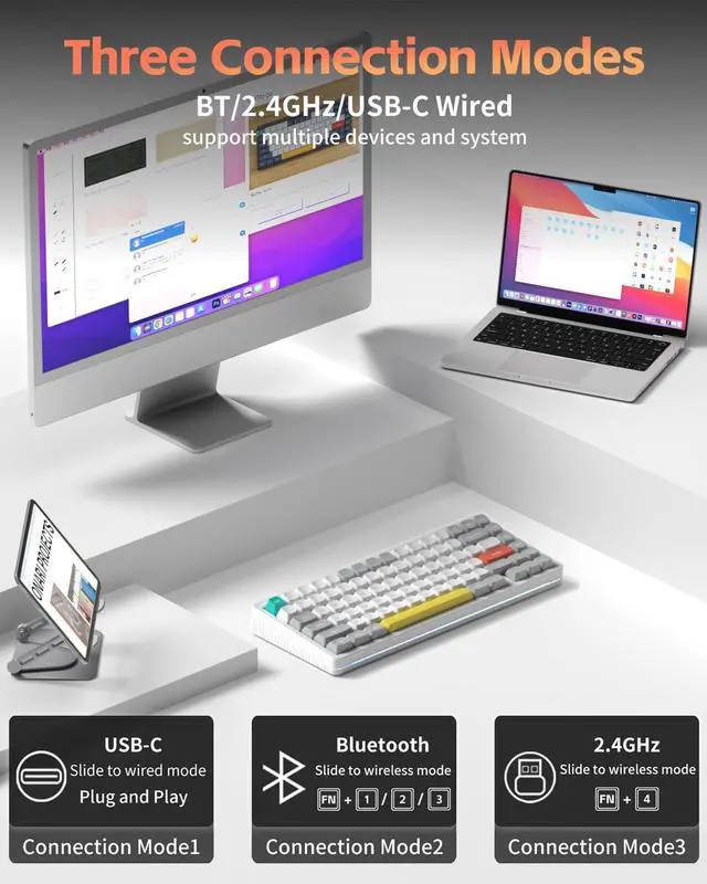 Alt view image 2 of 7 - nuphy Halo V2 IO Wireless Mechanical Keyboard with PBT Keycaps,Hot Swappable Custom Gaming Keyboard,Aluminum Alloy Frame,RGB Backlit,Gasket Structure,BT5.0/USB-C/2.4GHz Low Latency Office Keyboards