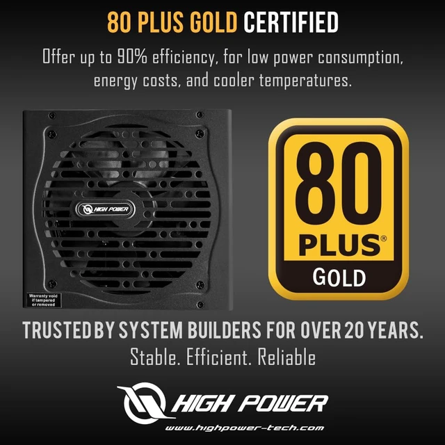 Alt view image 2 of 7 - HIGH POWER 80 Plus Gold Certified PC Computer Power Supply - 650 Watts PSU, Continuous Power ATX 12V V2.3/EPS Active PFC with Whisper Quiet 120mm Fan, Reliable Performance and High Efficiency