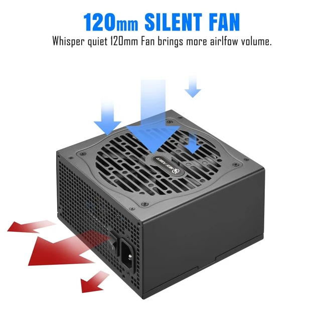 Alt view image 7 of 7 - HIGH POWER 80 Plus Gold Certified PC Computer Power Supply - 650 Watts PSU, Continuous Power ATX 12V V2.3/EPS Active PFC with Whisper Quiet 120mm Fan, Reliable Performance and High Efficiency